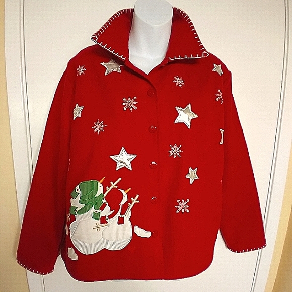 Vtg Take Two Clothing Co. Christmas Wool Embroided Patch Blazer M - Picture 2 of 15